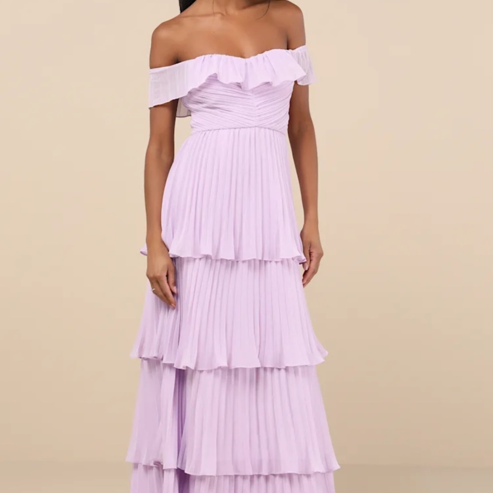 Lulus Always Remarkable Lavender Pleated Off-the-Shoulder Maxi Dress